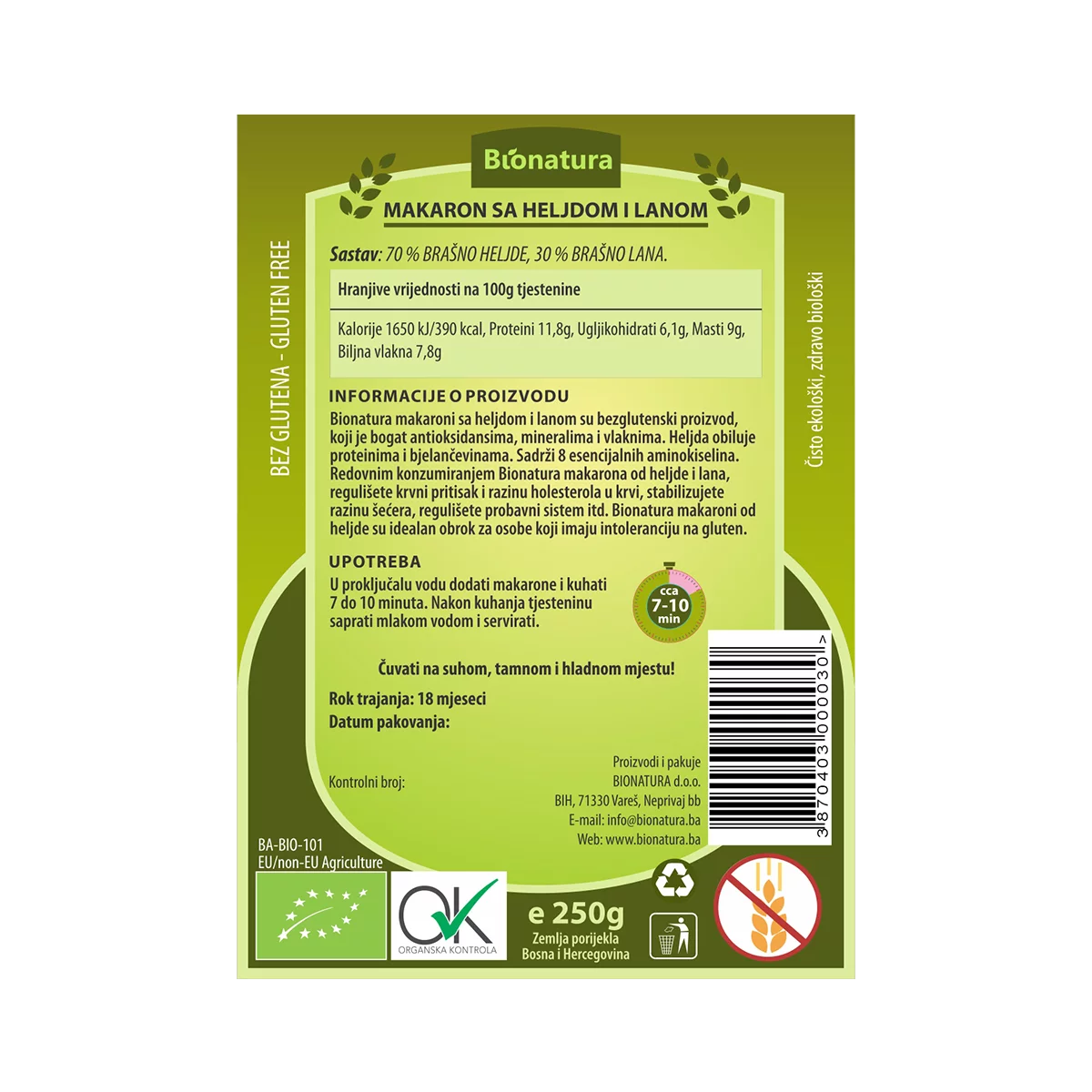 Makaron sa heljdom i lanom (bezglutenski) 250g